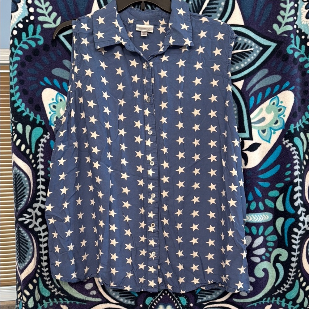 Avenue Blue Star Print Sleeveless Top 18/20